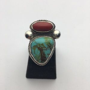Turquoise and Coral ring